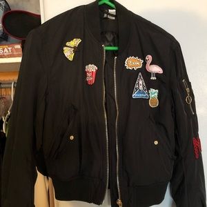 H&M black bomber jacket with patches